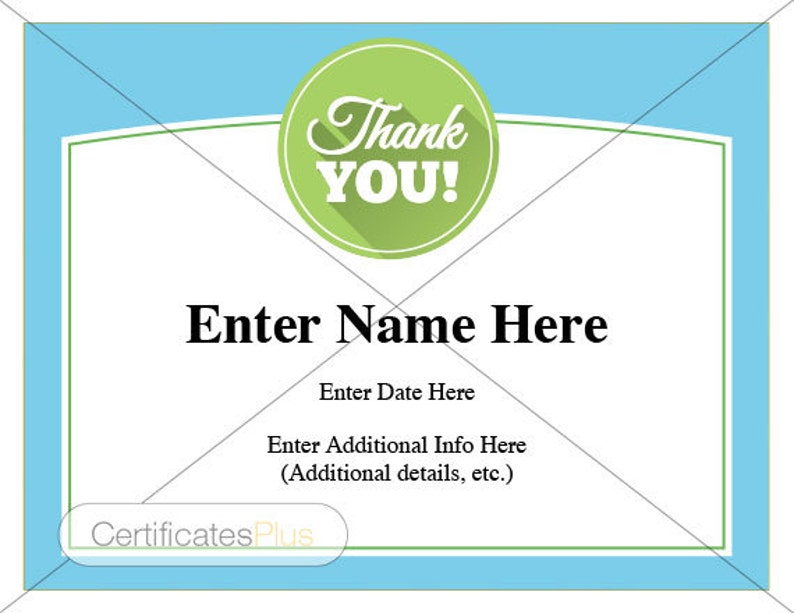 Thank You Certificate Greeting Card Thanks Thank You Award - Etsy