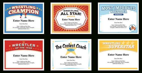 Wrestling Certificate Pack Wrestling Team Wrestler Award Etsy