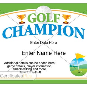 Editable Golf Certificate, Golf award template, golf trophy, Father&#39;s Day gift, golf gifts, golf gifts, golf gifts for women, golf lover