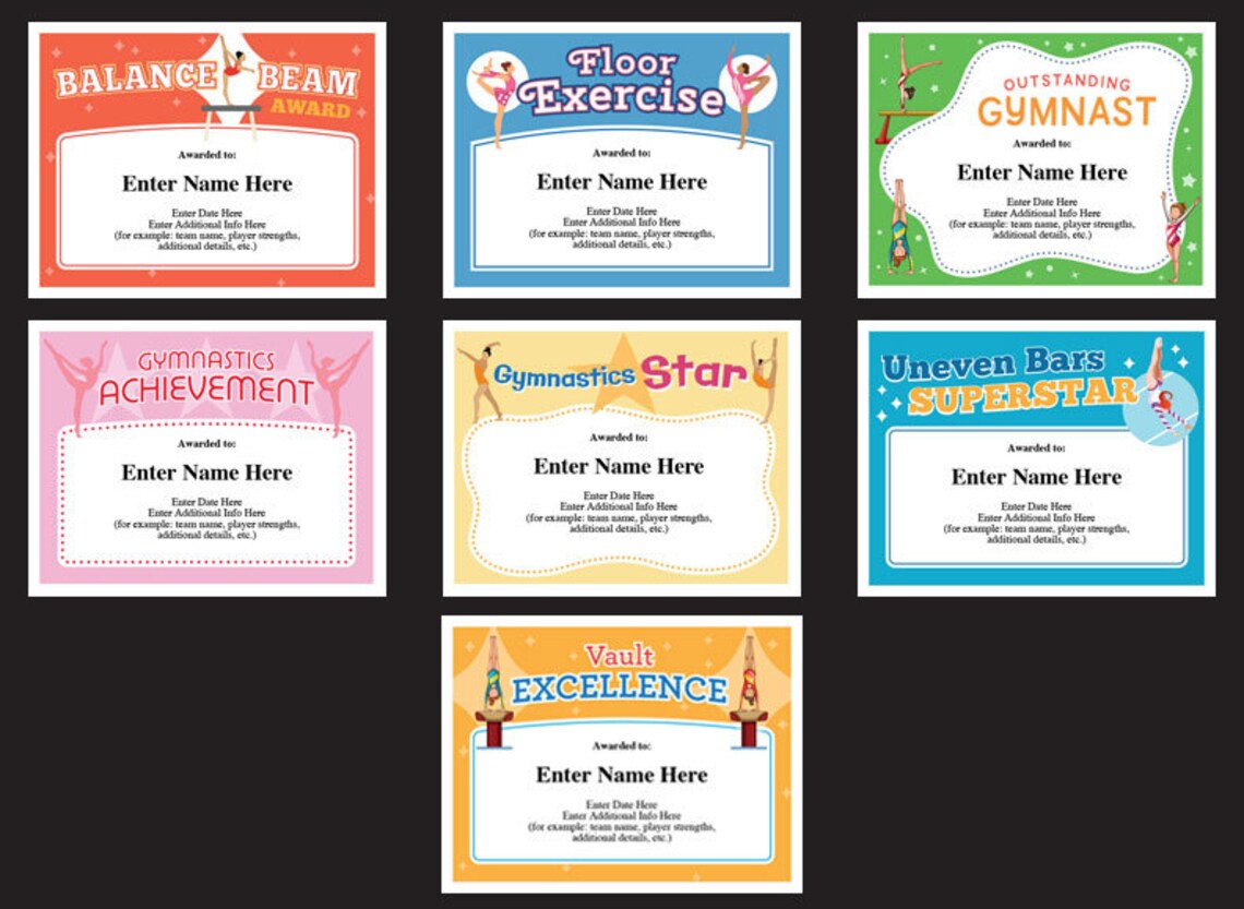 Gymnastics Certificate Pack, Kids Certificate, Gymnast Award