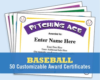 Certificados de premios de béisbol: premios de equipo personalizables (PDF)