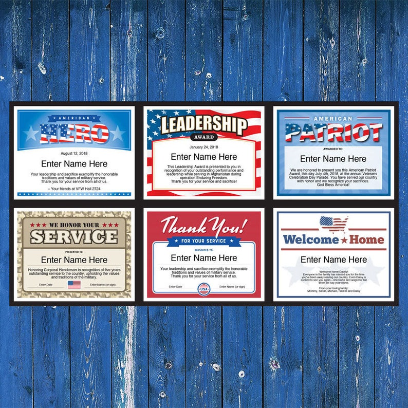 Military Appreciation / Honoring Military Service Certificates 6-Pack, Patriot, American Hero, Leadership image 3