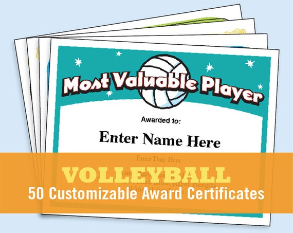 volleyball certificates kid certificates child certificate etsy