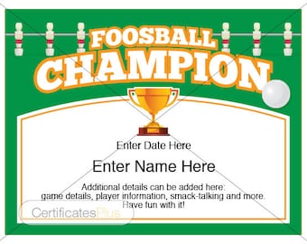 Redigerbar mall för fotbollsmästares utmärkelsecertifikat (digital nedladdning)
