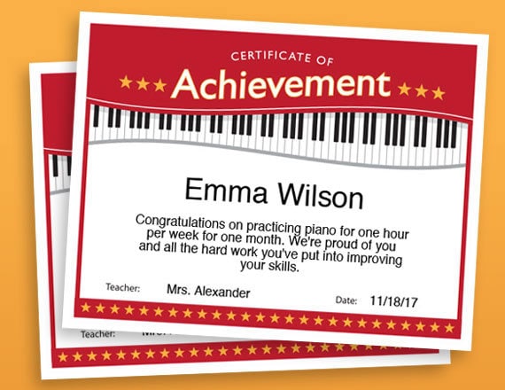 Piano Achievement Certificate, Piano Award Printables, Child ...