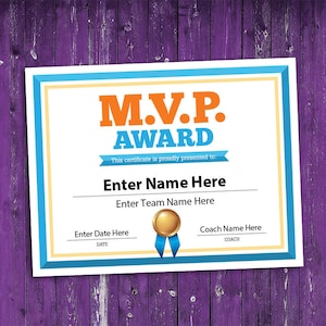 Editable MVP Award Certificate Template: Sports Achievement (PDF)