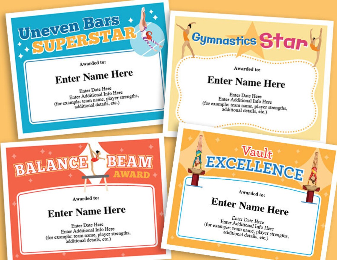 Gymnastics Certificate Pack, Kids Certificate, Gymnast Award