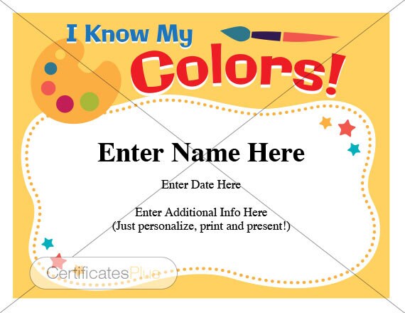 kid certificate i know my colors student certificate etsy student certificate
