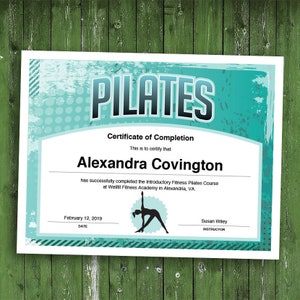 Certificato personalizzabile Pilates, scarica il modello fitness stampabile
