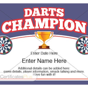Editable Darts Certificate, Darts award template, darts, dart board, darts holder, darts certificate template, dart tournament, darts lover