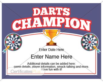 Darts Certificate, Darts award template, darts, dart board, darts holder, download, darts certificate template, dart tournament, darts lover