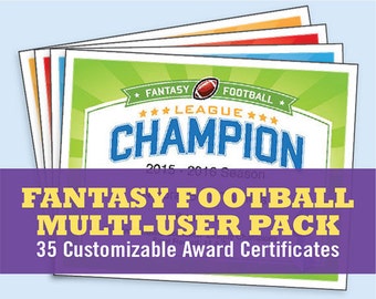 Fantasy Football Certificates, fantasy football trophy,  champion, Fantasy Football Awards, Fantasy Football fans, fantasy football lovers