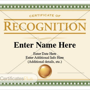 Certificate of Recognition: Printable Award Template (Digital Download)