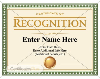 Certificate of Recognition: Printable Award Template (Digital Download)