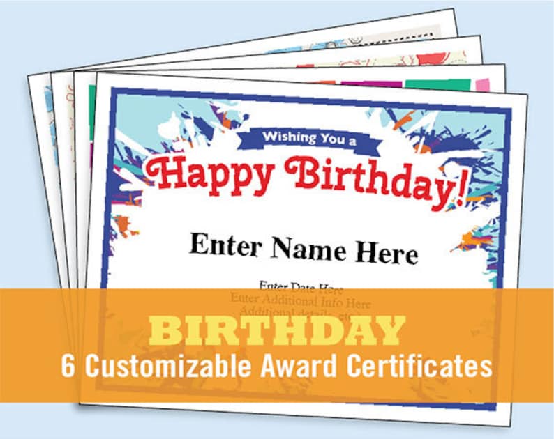 Birthday Certificates Pack Digital Download Certificates for Etsy