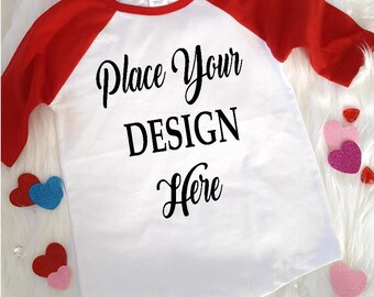 Kids Unisex Red Raglan ~Mock-up~ Valentine's Day