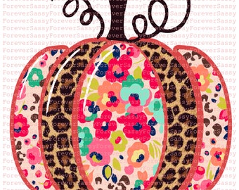 Floral Leopard Pumpkin, Fall Design, Digital Download, Png