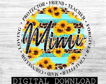 Mimi, Sunflowers, Mom design, Digital download, PNG file