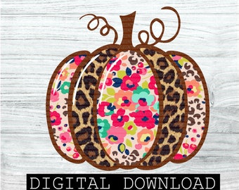 Floral Leopard Pumpkin, Fall Design, Digital Download, Png