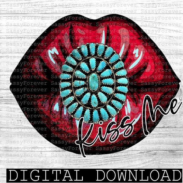 Kiss me lips, Turquoise Jewel, Valentine's day design, Digital download, PNG file