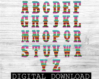 Serape Alphabet digital clipart single file collage PNG sheet letters "are NOT separated"