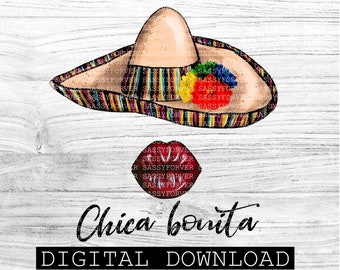 Chica bonita, PNG, Mexican design, Digital download, Spanish PNG