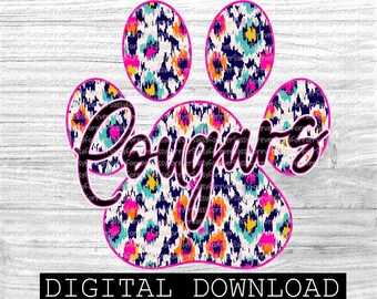 Cougars, Paw Print, School Spirit, Aztec print, Digital Download, Png