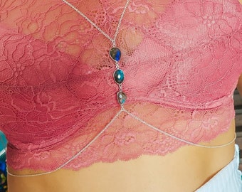 Sterling Silver Body Chain, Labradorite Talismans, Chain Bra