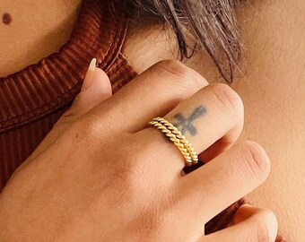 Gold Plated Twisted Ring, Dainty Stacking Steel Ring