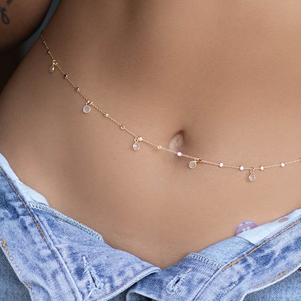 Rose Quartz Belly Chain, 18k Gold Vermeil Belly Chain, Dainty Gold Belly Chain, Bikini Jewelry, Waist Jewelry, Bellychain, Gold Body Chain