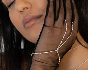 Sterling Silver Beaded Hand Chain, Layered Hand Piece