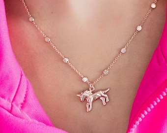 Rose Gold Vermeil Unicorn Necklace, Personalized Initial Charm