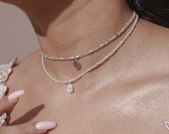 Rainbow Moonstone Bridal Choker, Sterling Silver Gemstone Necklace