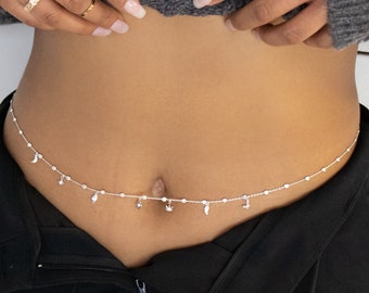 Silver Belly Chain With Charms, 18k Silver Belly Chain, Silver Belly Chain, Waist Jewelry, Silver Waist Chain, Waist Chain, Silver BodyChain