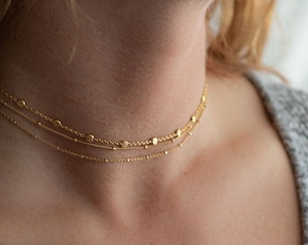 18k gold or sterling silver layered choker necklace, layered necklace silver, layered necklace gold, layered necklace rose gold