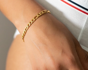 Chunky 18k Gold Plated Figaro Bracelet, Stainless Steel