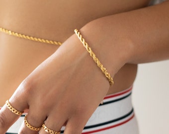 Gold Rope Chain Bracelet, 18k Gold Plated Steel Rope Chain Bracelet, Gold Rope Chain, Rope Chain Bracelet Gold, Gold Plated Steel Bracelets