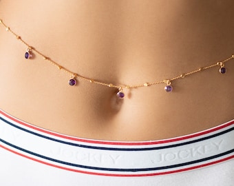 Amethyst 18k Gold Vermeil Belly Chain, Dainty Waist Jewelry