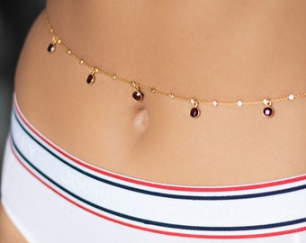 Granat Bauchkette, 18k Gold Vermeil Taillenschmuck