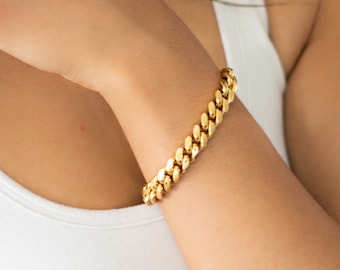 Chunky 18k Gold Plated Cuban Bracelet, Stainless Steel