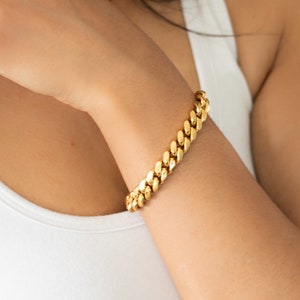 Chunky Gold Bracelet, 18k Gold Plated Cuban Chain Bracelet, Gold Chunky Bracelets, Cuban Chain Bracelet Gold, Gold Plated Steel Bracelets