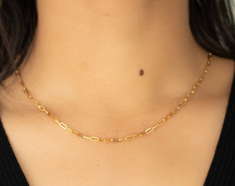 18k Gold Paperclip Halskette, Edelstahl