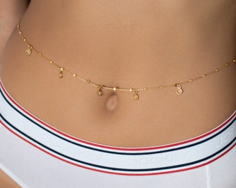 Citrine Belly Chain, 18k Gold Vermeil Belly Chain, Dainty Gold Belly Chain, Bikini Jewelry, Waist Jewelry, Bellychain, Gold Body Chain