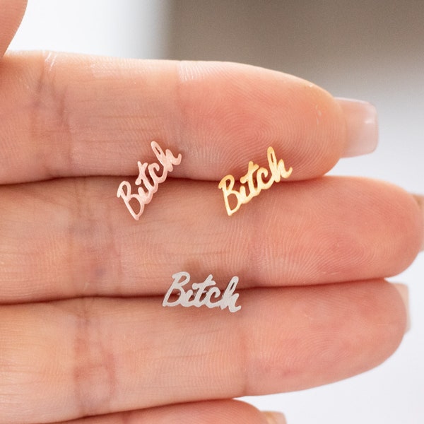 Bitch Earrings, Earrings That Say Bitch, Swear Earrings, Bitch Stud Earrings, Bitch Studs, Swear Word Earrings, Rude Earrings, Funny Gift