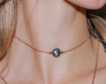 Rose Gold Edelsteen Choker, Moonstone Choker, Labradorite Choker, Moonstone ketting, Labradorite ketting, Rose Gold Choker ketting