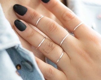 Dainty Sterling Silver Flat Band Ring, Stackable Wire Ring