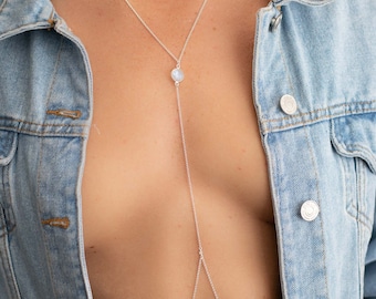 Sterling Silver Body Chain, Moonstone & Labradorite Lariat