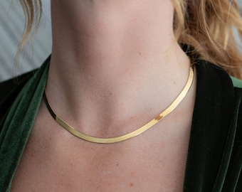 18k Gold Vermeil Herringbone Chain Necklace, Vintage Style