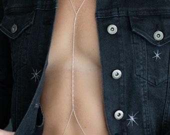 Convertible Sterling Silver Body Chain Lariat, Satellite Beads