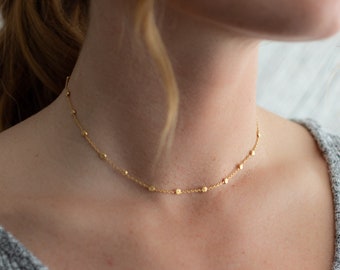 Collana girocollo con perline in oro vermeil 18k, delicati dischi satellitari